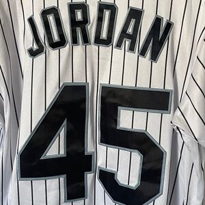 Michael Jordan Baron's Baseball Jersey #45 White Pinstripe Button Up Size M